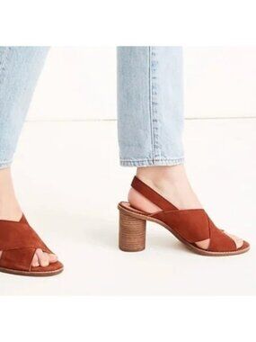 Madewell Ruthie Block Heel Sandals‎ Sz 8.5 Spiced Cider Rust Suede Leather Boho